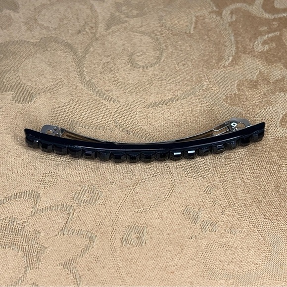 BLACK GEM HAIR CLIP SILVER EVENT PARTY GLAM COCKTAIL CLIP PARIS - Picture 7 of 7